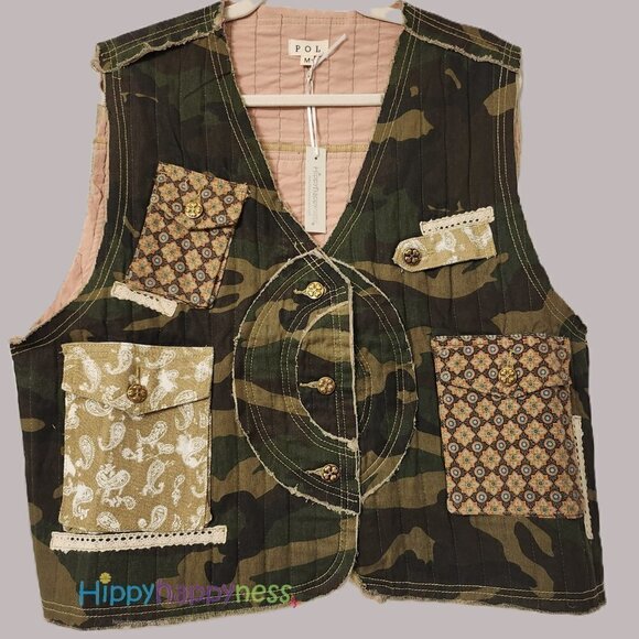 POL Clothing Camo Patchwork Vest Size SML NWT - Picture 1 of 9